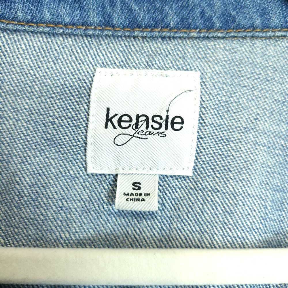 Kensie Embellished Distressed Jean Jacket Women S Denim Blue Long Sleeve - Picture 10 of 13